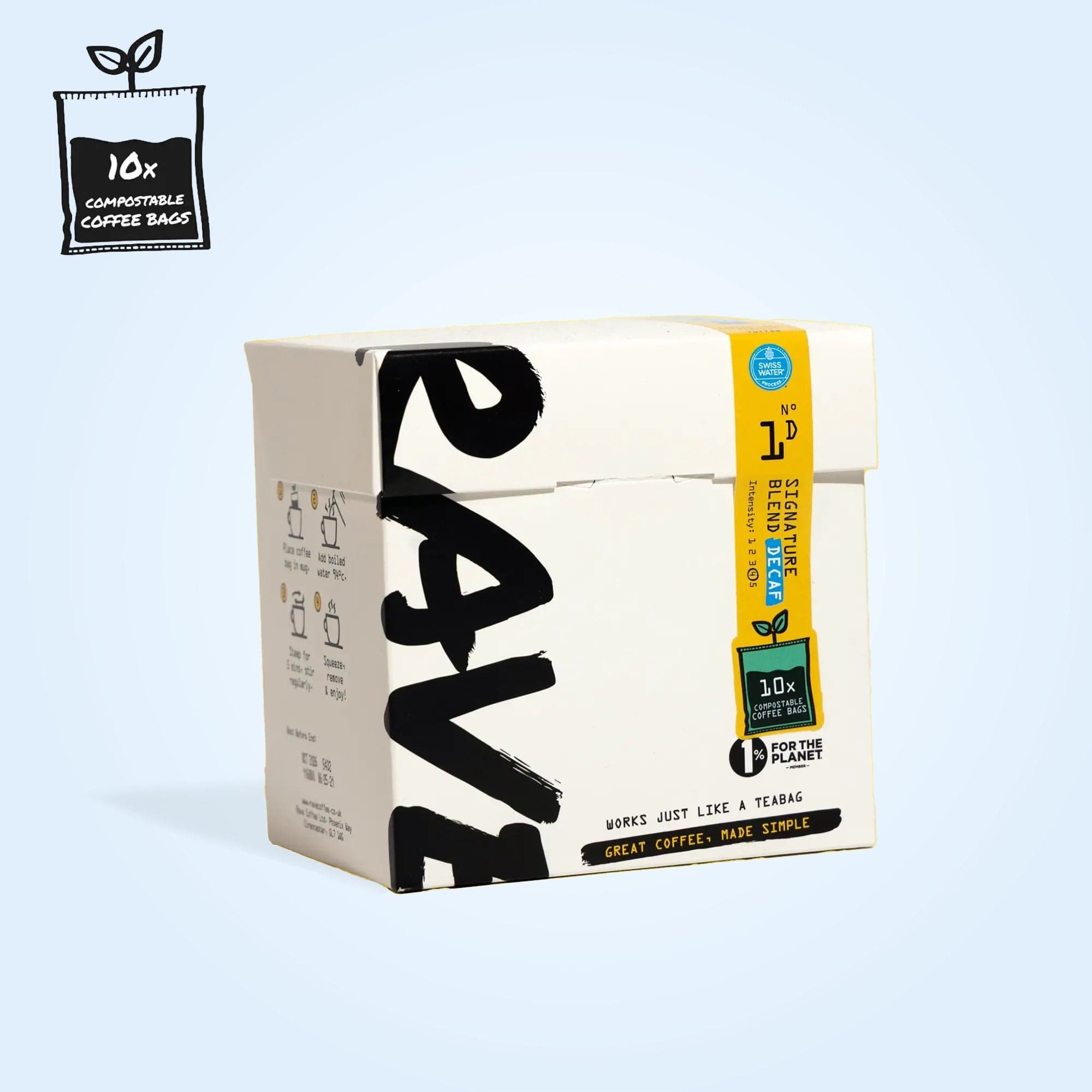 RAVE Decaf Coffee Bags: Signature Blend